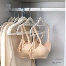 10/20pcs Luxury Milky White Flocked Non-Slip Hangers, Ultra-Thin Space-Saving - Heavy Duty Swivel Hooks, Suitable For Organizing Clothes, Suits, Tops, Ties, Shirts, Skirts And Pants - Beige - View 10