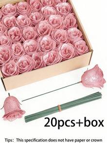 20/10支闪亮玫瑰花束，DIY人造闪光玫瑰花束，红色塑料假玫瑰，人造玫瑰，永不凋谢的闪亮人造玫瑰花束，适用于周年纪念、订婚、结婚礼物、家居装饰、办公室厨房装饰、派对装饰、房间装饰、情人节装饰、母亲节装饰、情人节礼物、生日礼物、毕业礼物（不含礼品袋） - 彩色 - 查看 21