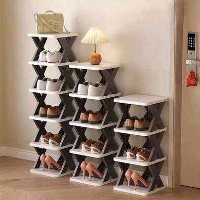 9/8/7/6/5/4/3/2层窄鞋架，全新升级鞋柜，紧凑型立式鞋架，节省空间的DIY独立式鞋架，适用于玄关、衣橱，适合美国尺码9-10，易于组装且结构稳固，黑白配色，适合房间装饰、万圣节、秋季、圣诞节装饰