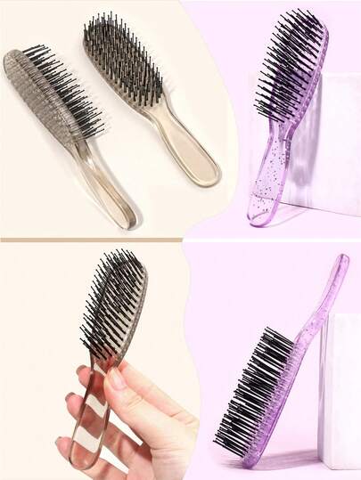 1pc Transparent Hair Brush, Create Voluminous Hairstyle, Black Color, Multi-Layer Teeth, Dry & Wet Use, Scalp Volumizing Brush, Hair Massage Tool, Multi-Layer Magic Comb, Dry & Wet Use, High Teeth Top Massage Brush, Hair Clip, Hair Accessory, Ideal For Daily And Travel Use.