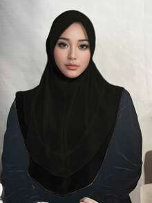 1件装女士速戴头巾，阿拉伯风格头巾，双层蕾丝短头巾，简约穆斯林头巾 - 彩色 - 查看 3