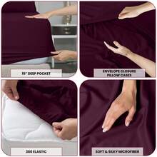 LUX DECOR 6-Piece Embroidered Bed Sheet Set – Brushed Microfiber Material, Deep Pocket Design, Lightweight & Breathable For Everyday Use – Graduation Gifts, Home Decor, Winter Vibes, Sleep Protection For Dorms, Student Beds, Back‑To‑School Gift, Christmas Decor, New Year Vibes - 李子 - 查看 6