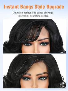 4x1 Layered Short Curly Wavy Side Bangs Lace Front Wig, Natural Layers, Heat-Resistant Synthetic Fiber, Suitable For Daily Wear, Black - màu đen - Xem 7