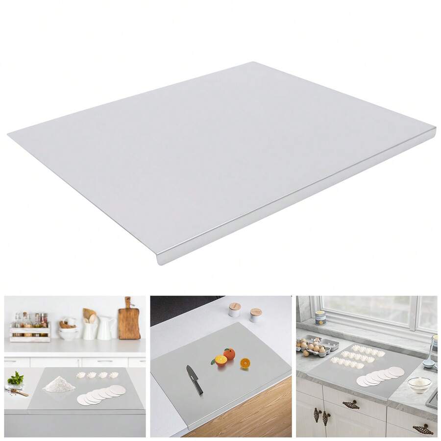 60*50cm Large Cutting Board Stainless Steel Chopping Boards W/ Front Overhang - Silver - View 1