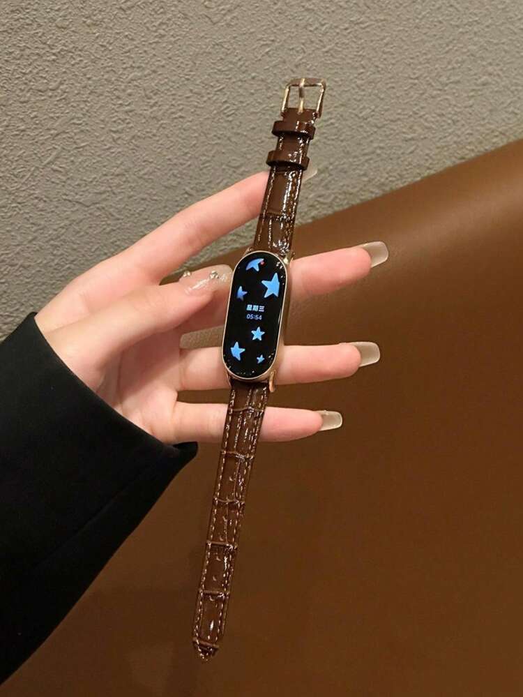 1 pieza Correa de reloj de cuero brillante con patrón de bambú, adecuada para Xiaomi Mi Band 8 Pro/9 Pro, Mi Band 3/4/5/6/7, 8/8 NFC/9/9 NFC/10/10 NFC, Watch4/Watch5, estilo de vacaciones de verano - marrón - Añade 2