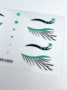 1张空灵绿色羽毛眼线贴纸 - 精致图案和羽毛细节，自粘式面部和眼部装饰，适用于化妆舞会、音乐节和梦幻妆容，可重复使用防水眼线贴纸，适合女性和梦幻风格爱好者。 - 彩色 - 查看 7