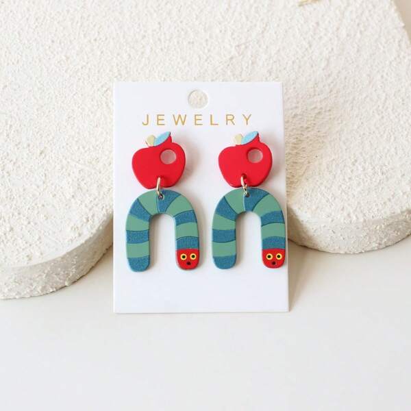1 Pair Apple Acrylic Dangle Earrings For Women, Cute Vintage Minimalist Versatile Design, Suitable As Back To School, Teacher's Day, Graduation Gift