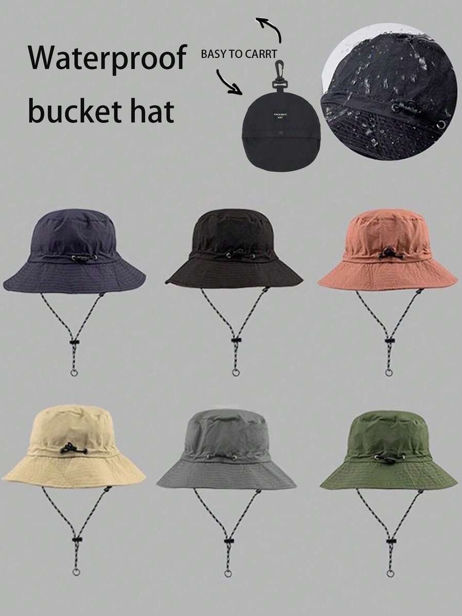1pc Women/Men Foldable & Packable Bucket Hat, Windproof Drawstring Adjustable Sun Hat, Outdoor Sport Water Resistant Quick-Dry Cap - Multicolor - View 1