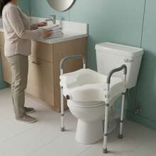 SanBouSi Toilet Safety Rails, Toilet Arms For Elderly, Adjustable Height Toilet Rails - Grey and White - View 3