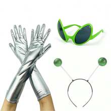 一套节日外星人装饰套装，包括涂层皮手套、眼镜和头箍，万圣节派对适用 - A - 查看 4