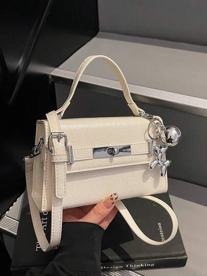 New Solid Color Flap Small Square Bag, Versatile Fashion Handbag & Shoulder Bag For Women