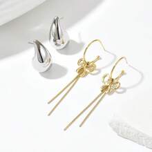 1对时尚经典百搭水滴耳环，不锈钢蝴蝶结流苏耳环，适合女性日常及约会佩戴 - 金色蝴蝶 - 查看 3