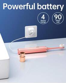 Cepillo de dientes eléctrico para adultos, recargable por USB, con 12 cabezales de cepillo, temporizador inteligente, 6 modos - Azul, Blanco - Ver 7