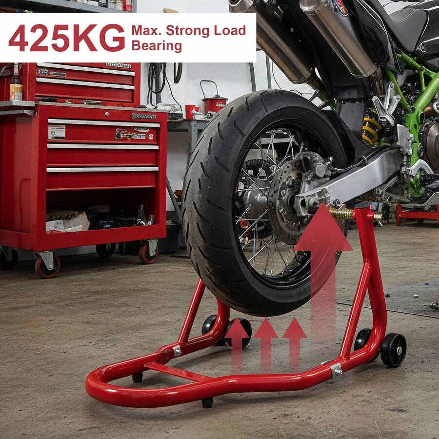 1pcs Motorcycle Paddock Stand With Rear Fork & Front/Rear Skate Wheels, Lift Stand For Sports Bikes - Red - View 1