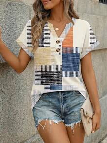 2026 Spring Fashion Tunic For Women - Short Sleeve Henley & V-Neck Blouse,  & Flowy Dressy Casual Top - 上帝 F - 查看 3