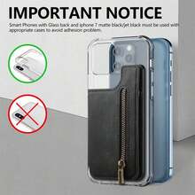 1pc Retro PU Leather Phone With Card Holder Pouch, Zip Wallet, Kickstand, Universal Desk Holder - Multicolor - View 9