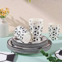 White Soccer Themed Disposable Tableware Set, Includes Paper Plates, Napkins, Cups, Suitable For Birthday Parties And Other Gatherings - Multicolor - View 5