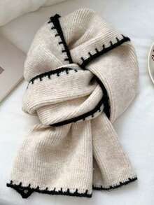 1pc Beige Knitted Scarf, Soft & Warm Knitted Thick Scarf For Women In Winter, Unisex Student Couple Neck Warmer - Beige - View 5