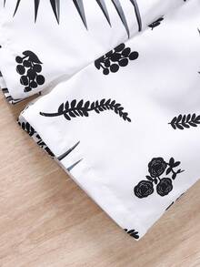 Bộ áo liền quần trễ vai thời trang cho bé gái, họa tiết thực vật đen trắng, thiết kế eo thon, thích hợp cho mùa hè. - màu đen - Xem 5