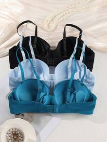 3件套纯色舒适支撑文胸，带钢圈，可拆卸肩带，百搭款式，适合约会、度假、日常穿着、婚纱、正式场合、无肩带连衣裙 [适合B罩杯及以上] - 彩色 - 查看 3