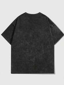 Disney UNIHLO  Mickey   Printed Summer Heavyweight Retro Washed Street Fashion Casual T-Shirt - Black - View 2