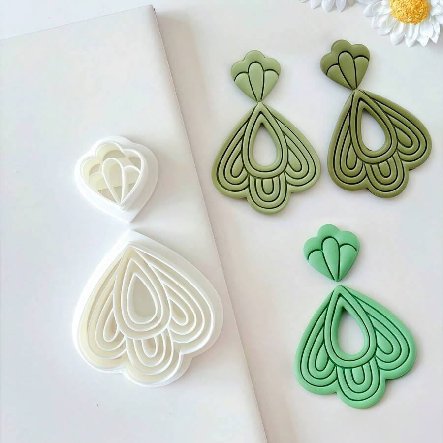 Set de 2 moldes de arcilla blanda en forma de corazón y gota de agua para hacer pendientes y joyas DIY - Blanco - Ver 1