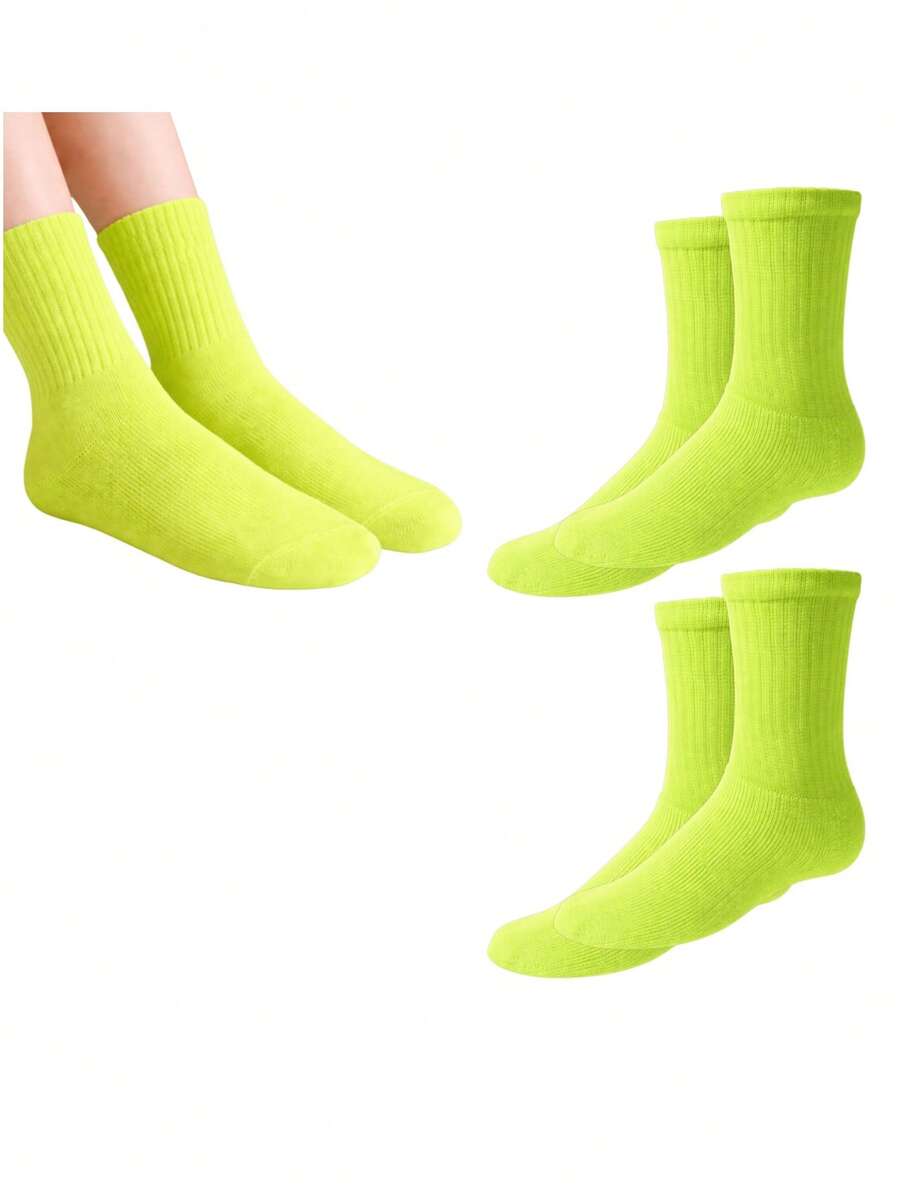 Meias Infantil Juvenil 29 ao 35 Criança Verde Neon Glow Poliamida Confortável Casual Esporte - 2 Pares - Visão 1