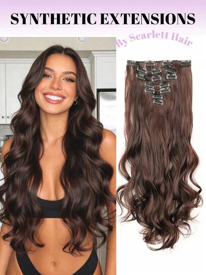 7pcs/Set 16 Clips 20 Inch Long Curly Synthetic Wig Heat Resistant Hair Clips, Ombre Black To Brown, Suitable For Women Party Holiday Gift Music Festival Party Hair Accessories, Ideal For Daily Wear, Beauty Salon, Cosplay, Wedding, Y2K Lolita, JK, Suitable For Fine Hair Beginners, All Skin Tones, New Year Valentine's Day Gift