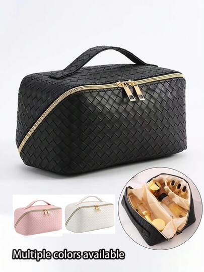 1pc Large Capacity Waterproof PU Leather Cosmetic Organizer Bag, Multi-Functional Travel Makeup Bag For Storing Watches, Necklaces, Rings, Face Masks, Eyeshadow Palettes, Phones, Creams, Cosmetics, Suitable For Ramadan Home Decor, Wedding Decor