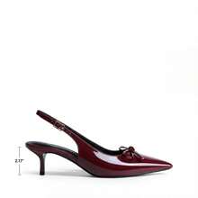 Women's Slingback Kitten Heel Pumps, Pointed Toe With Bow, 2.17" Low Heel – Comfortable Dress Shoes For All-Day Wear - 酒紅色 - 查看 6