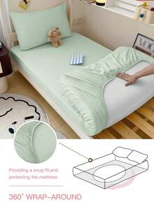 1 tấm ga trải giường màu trơn - 100% polyester, nhẹ như mây, màu xanh nhạt, phù hợp với nệm dày 9-12 inch, chống nhăn, phù hợp với nệm cỡ Twin/Full/Queen/King cho gia đình và ký túc xá, đạt chứng nhận OEKO-TEX. - màu xanh lá cây nhạt - Xem 5