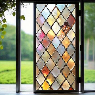 1/3 Stücke Retro-Stil Gefrostete Diamant Fensteraufkleber, wiederverwendbare PVC Elektrostatische Adsorptions Sichtschutzfolie, geeignet für Badezimmer, Arbeitszimmer, Schlafzimmer und Balkon Dekoration, sowie als Einweihungsgeschenk.