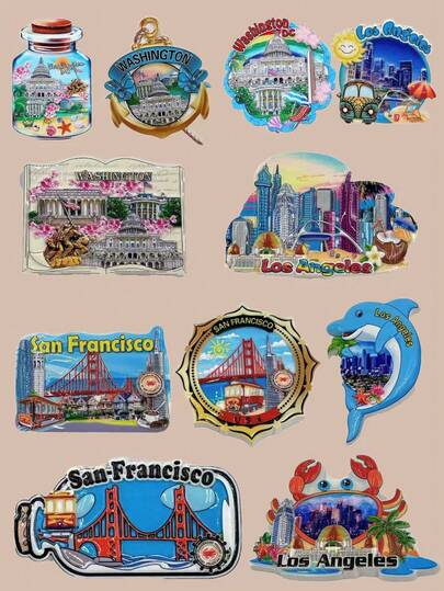 1pc American City Landmark Refrigerator Magnet, Washington DC/Los Angeles/San Francisco Travel Souvenir Fridge Magnet, Creative 3D Resin Magnetic Sticker With Golden Gate Bridge/Capitol Building/ Elements, Home Kitchen Refrigerator Door Decor, Travel Souvenir Gift, City Collection Memorabilia, Personalized City Landscape Fridge Magnet, Travel Souvenir Trinket