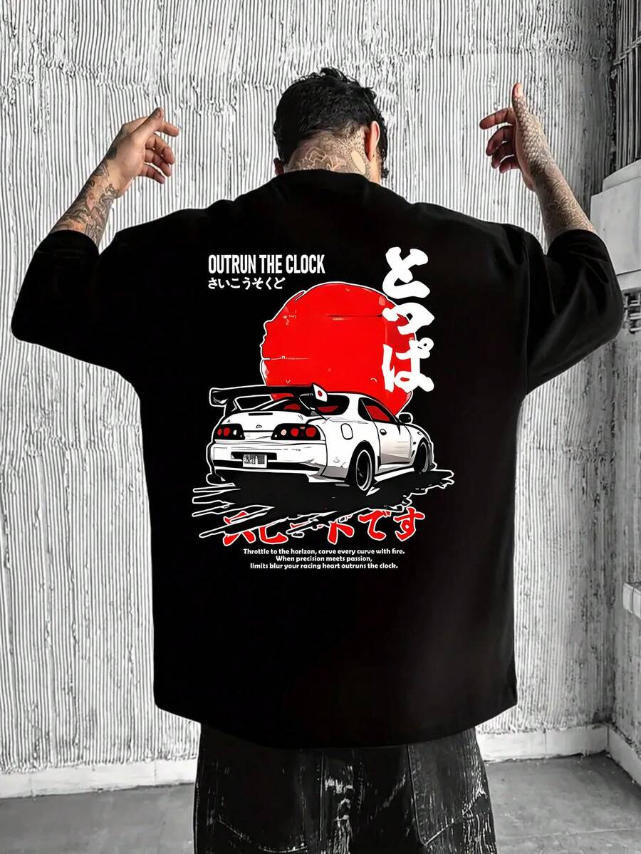Áo thun nam cổ tròn tay ngắn in họa tiết xe hơi Nhật Bản mùa hè dành cho người đam mê đua xe - màu đen - Xem 1