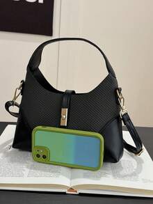 Bolso de diseño de nicho con bloques de color, bolso de hombro cruzado portátil versátil para ir al trabajo, bolso de mano, adecuado para el uso diario y citas casuales - Negro - Ver 3