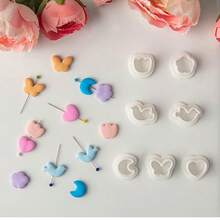 7pcs/Set Mini Cartoon Cute Soft Clay Earring Mold, Flower, Butterfly, Heart Shaped Pendant Cutter DIY Craft Tool Set - White - View 1