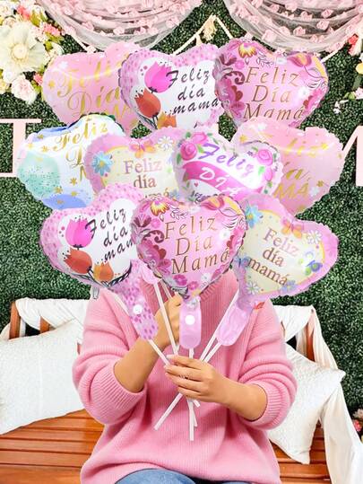 12 piezas Globos de corazón de papel de aluminio con mensaje "Feliz Día de la Madre" en español, incluye globos de corazón de papel de aluminio impresos con "Amor" de 10 pulgadas, adecuados para decoración del Día de la Madre, decoración interior/exterior, regalo para mamá, mejor mamá, suministros de decoración para fiesta de cumpleaños de mamá, accesorios para fotos