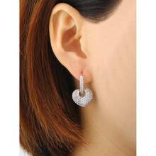 Rhinestone Heart Drop Earrings Valentines,Mom,Mother,Mother's Day,Gift - Silver - View 4