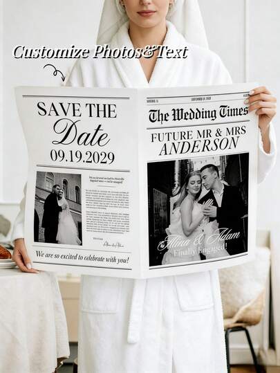 1pc Personalized Wedding Newspaper Printing - Customized Photo And Text, Vintage News Style Party Photo Prop, Handheld Wedding Souvenir, Suitable For Wedding, Anniversary, Bridal Shower, Engagement Party, Holidays, Special Events