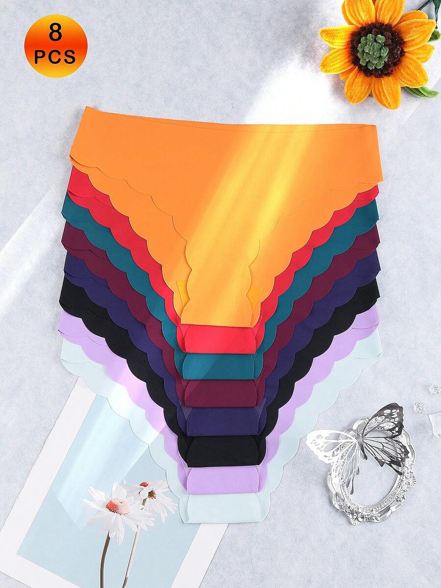 8-Piece Set Of Solid Color Seamless Women's Underwear - Soft And Comfortable Triangle Underwear, Suitable For Daily And All Season Wear - 彩色 - 查看 1