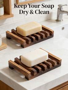 复古木质皂碟 时尚简约浴室皂架 浴室沥水皂盘 水槽皂架 手工皂架 - 棕色 - 查看 2