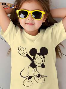 Disney Officially Licensed Mickey Mouse Dabbing Graphic Girls' Casual T-Shirt, Soft Breathable Comfortable Top For Everyday Play And Casual Outings - Nude - Voir 1