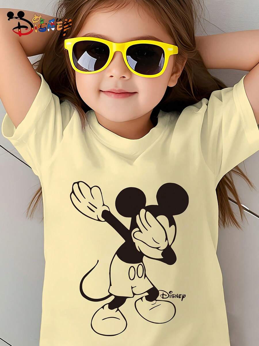Disney Officially Licensed Mickey Mouse Dabbing Graphic Girls' Casual T-Shirt, Soft Breathable Comfortable Top For Everyday Play And Casual Outings - Nude - Voir 1