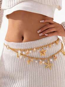 1pc Vacation Ocean Style Shell Star Beaded Waist Chain For Women - Waist Chain - View 1