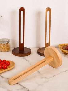 1pc Wooden Paper Towel Holder, Wall-Mounted Tissue Roll Dispenser, Cling Film Storage Rack For Kitchen Organization - Multicolor - View 4