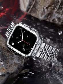 Tương thích với dây đeo và vỏ bảo vệ đồng hồ, dây đeo bằng thép không gỉ dễ tháo rời, có thể điều chỉnh, khung vỏ bọc thép, chất liệu mềm mại, bảo vệ toàn diện khỏi trầy xước và va chạm, không có miếng dán màn hình, tương thích với Apple Watch Ultra 3/2/1, Series S10/11/S9/S8/S7/S6/S5/S4/S3/S2/S1, đi kèm dây đeo bằng thép không gỉ Unisex 38mm/40mm/41mm/42mm/44mm/45mm/46mm/49mm, vỏ bảo vệ dành cho nam - Bạc - Xem 5