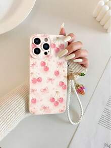 樱桃彩绘穿孔米色手链带简约时尚创意防震手机壳，兼容 17/17 Pro/17 Pro Max/16/11/16 Pro/16 Plus/16 Pro Max/16 e/15 Pro Max/13/14/12/XS/XR/7G/8P，兼容三星 Galaxy S25/S25 Plus/S25 Ultra/A16/A36/A26/A56/A50/A12/A32 S26 S26 Plus 保护套 - 彩色 - 查看 3