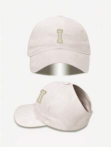 Gorra de béisbol con agujero para coleta y bordado de 26 letras para mujer, sombrero multifuncional para el sol, primavera/verano - Beis - Ver 9