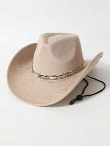 1件装女士时尚装饰腰链，搭配高品质牛仔帽，欧美西部风格，简约毡帽，男女皆宜，适合日常佩戴、派对、西部主题活动、聚会、角色扮演、毕业典礼、化装舞会、节日、生日庆典、音乐节、徒步旅行、夏季、海滩等场合。 - 禮帽1 - 查看 3