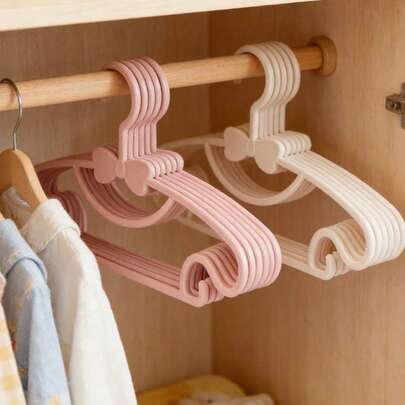 10pcs Pink Children's Hangers, Portable Plastic Clothes Rack For Kids Jackets And Baby Garment Organization